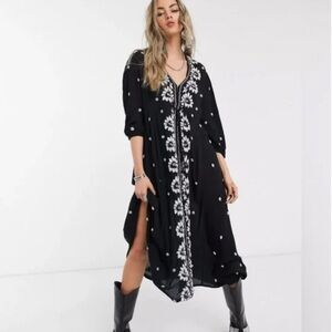 Free People embroidered v maxi dress in black